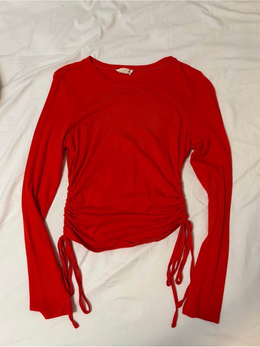 Nordstrom Red Long-Sleeve Ruched Side Tie Top - Women